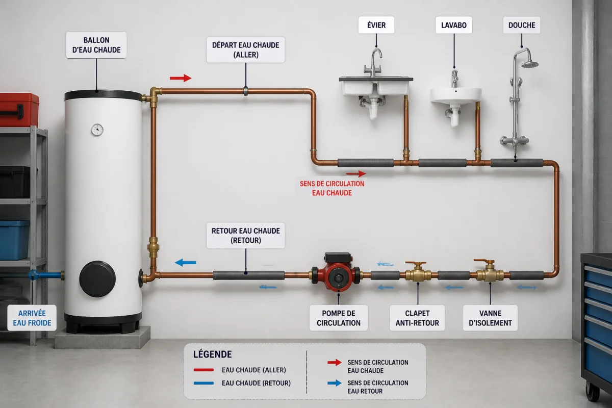 bouclage eau chaude sanitaire schéma